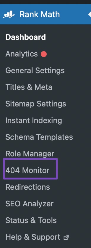 Open 404 Monitor under Rank Math