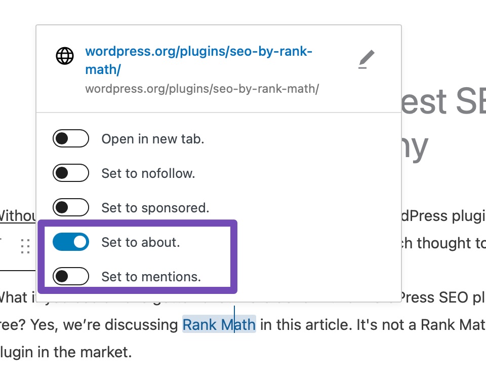 About and Mentions Schema in Rank Math