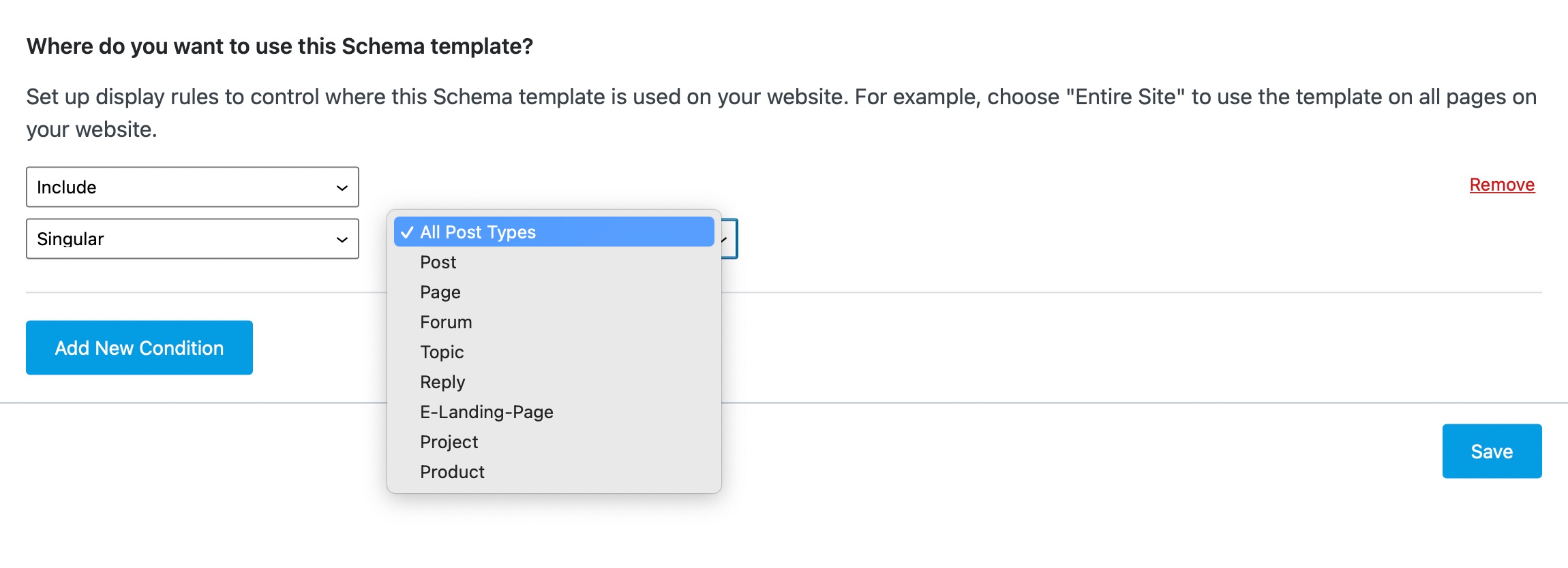 All Post Type Filtering Options For Display Conditions