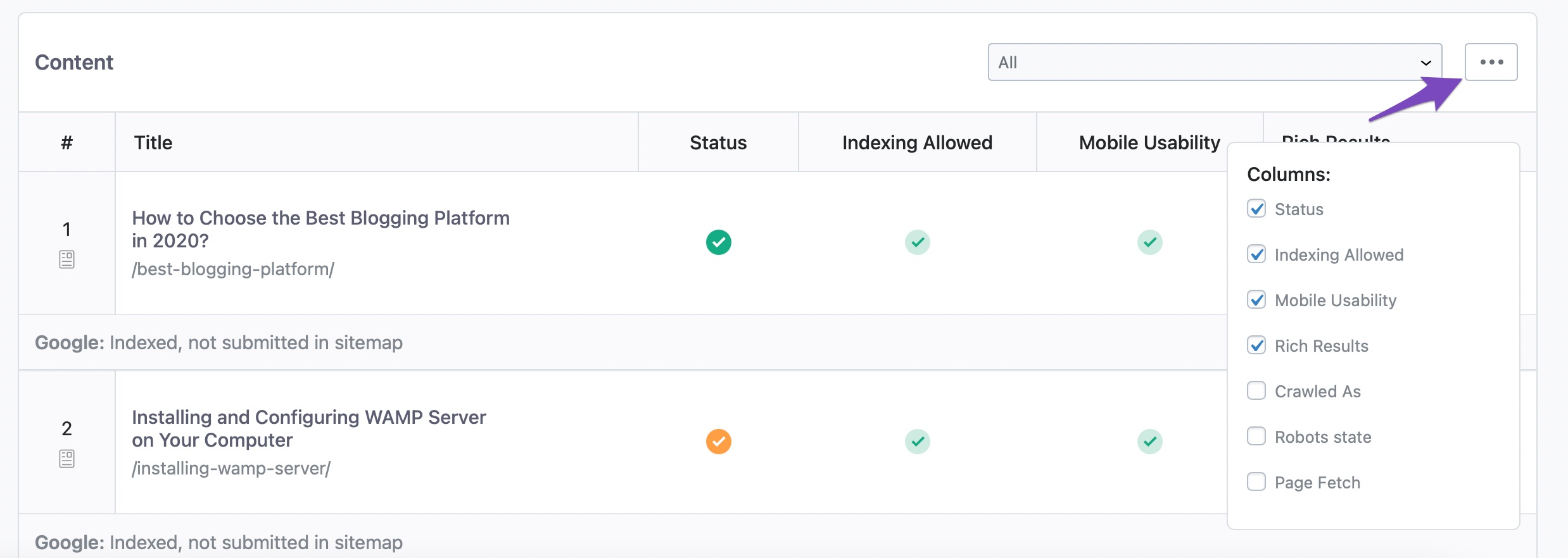 Choose columns to display