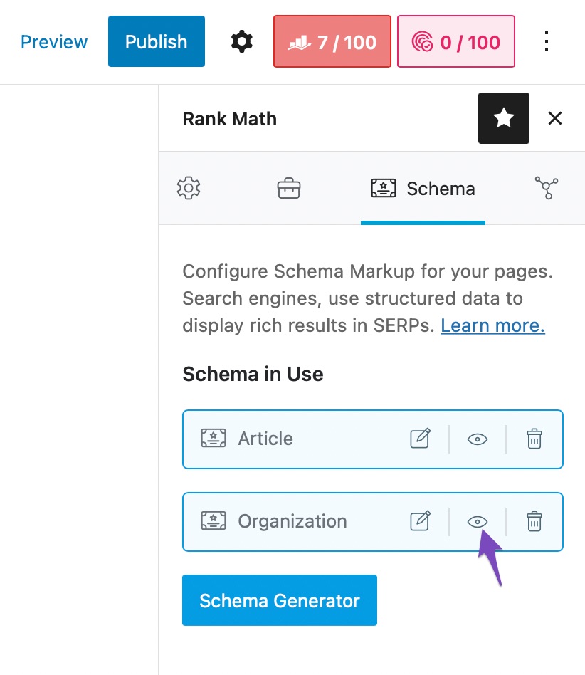 Click the Eye icon to validate your Schema