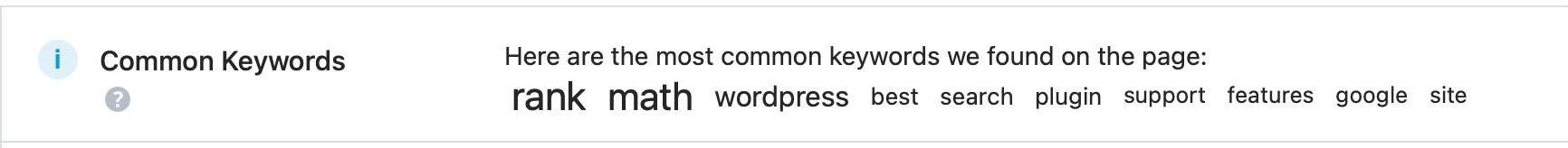 Common Keywords Test In Rank Math