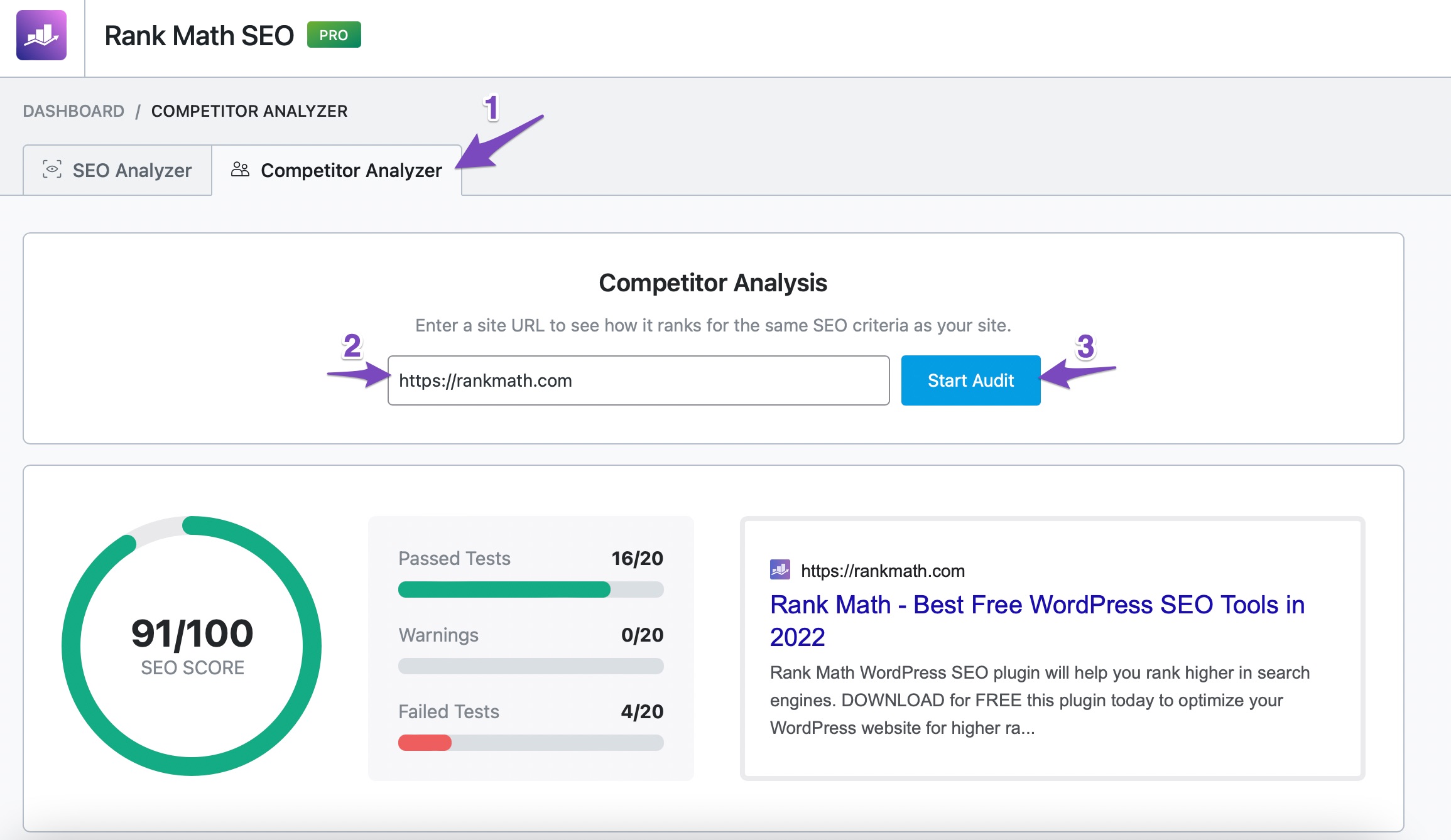 Competitor Analyzer in Rank Math