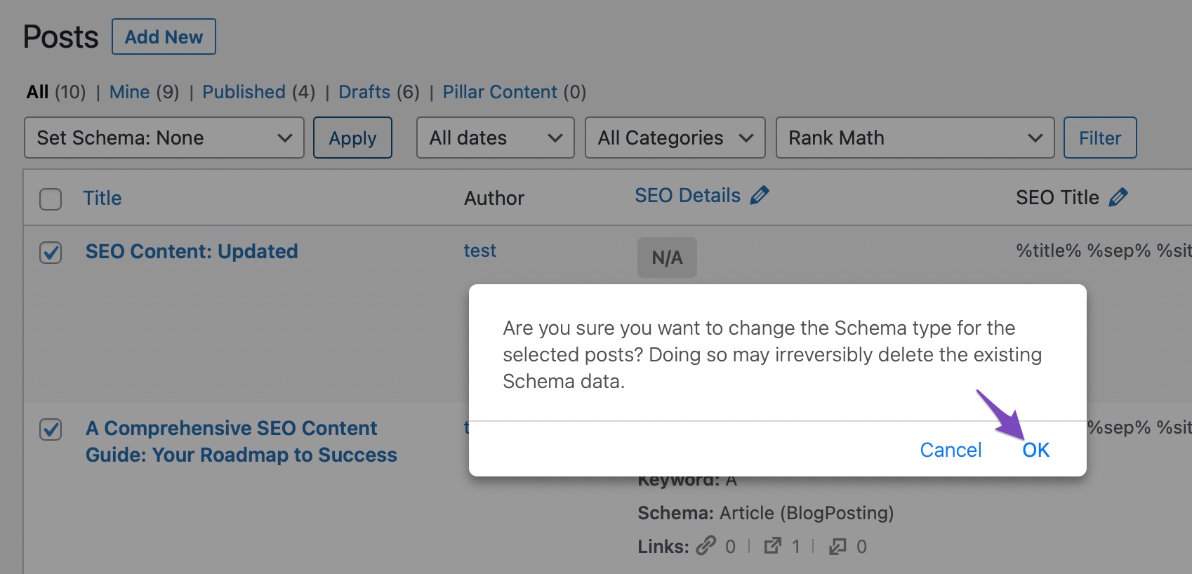 Confirmation for setting Schema to none