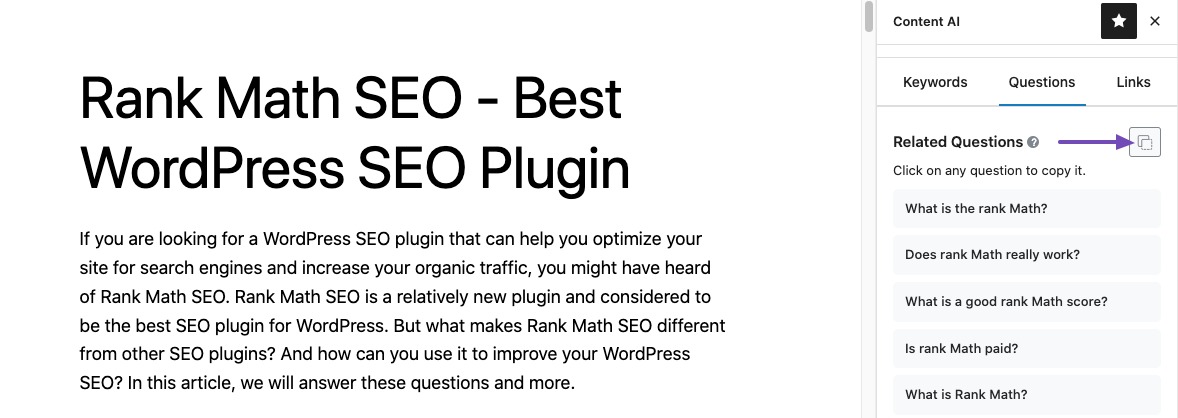 Copy related questions from Content AI