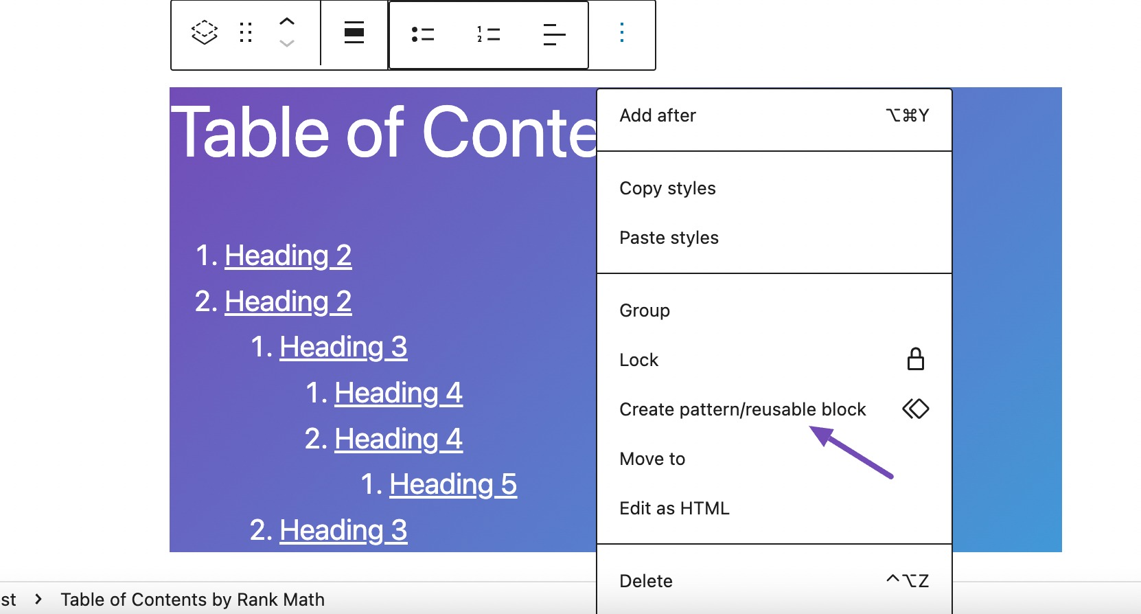 Create Reusable TOC Block