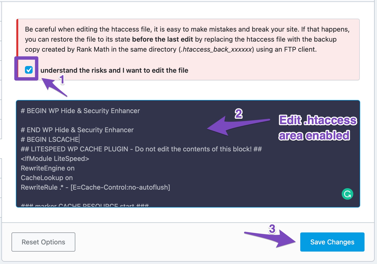 Edit .htaccess file in Rank Math