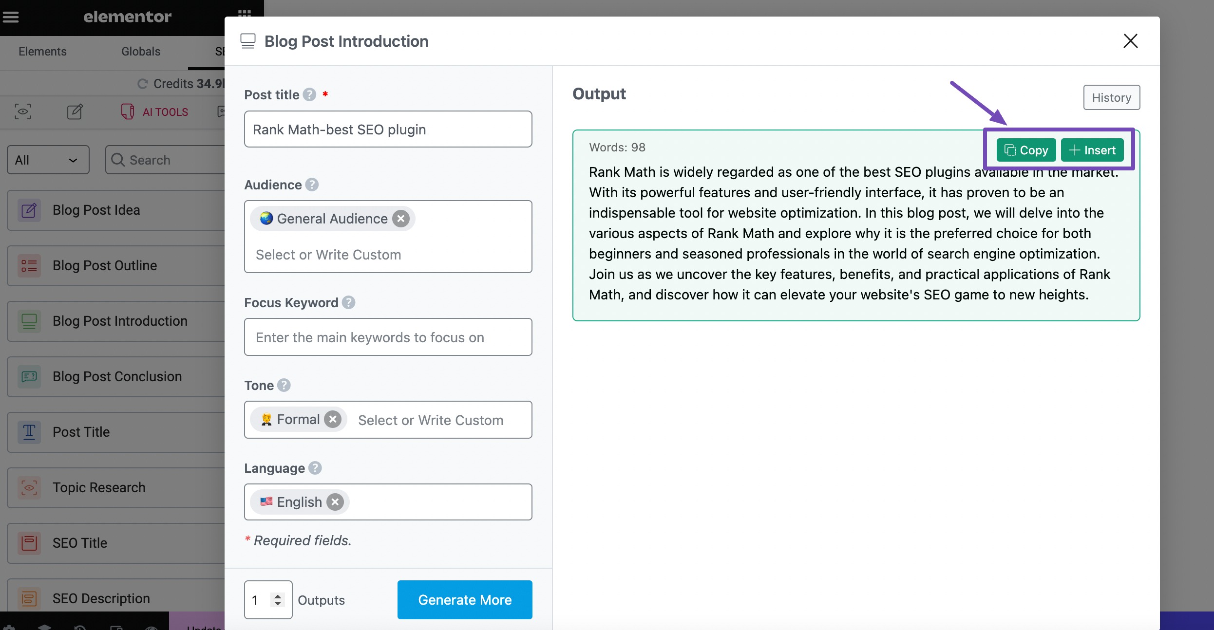 Copy/Insert into Elementor