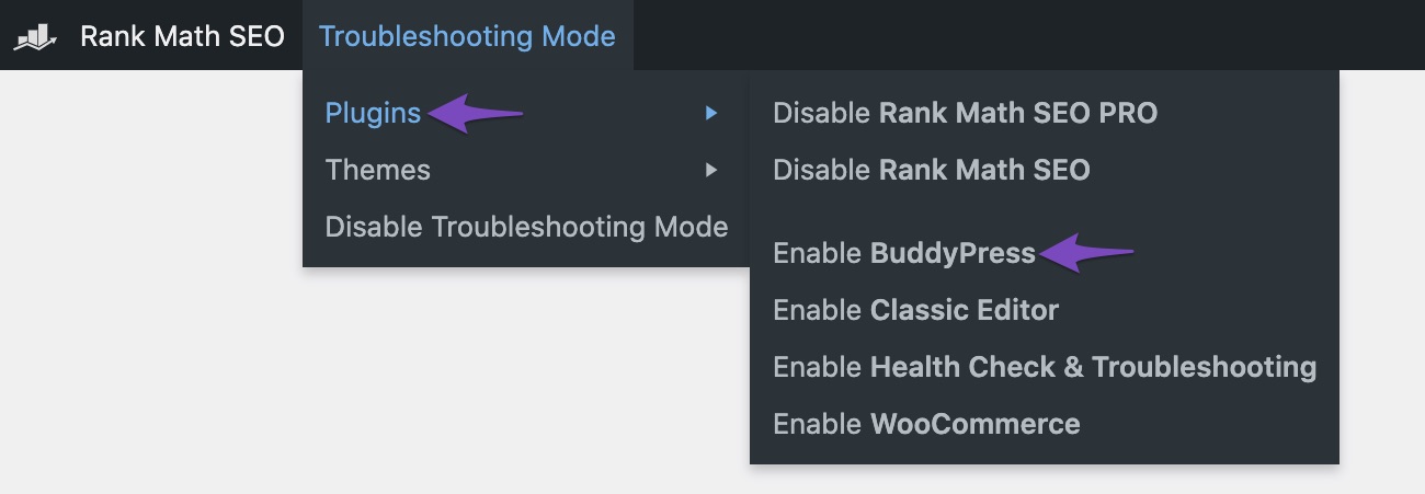 Enabling plugins in Troubleshooting Mode