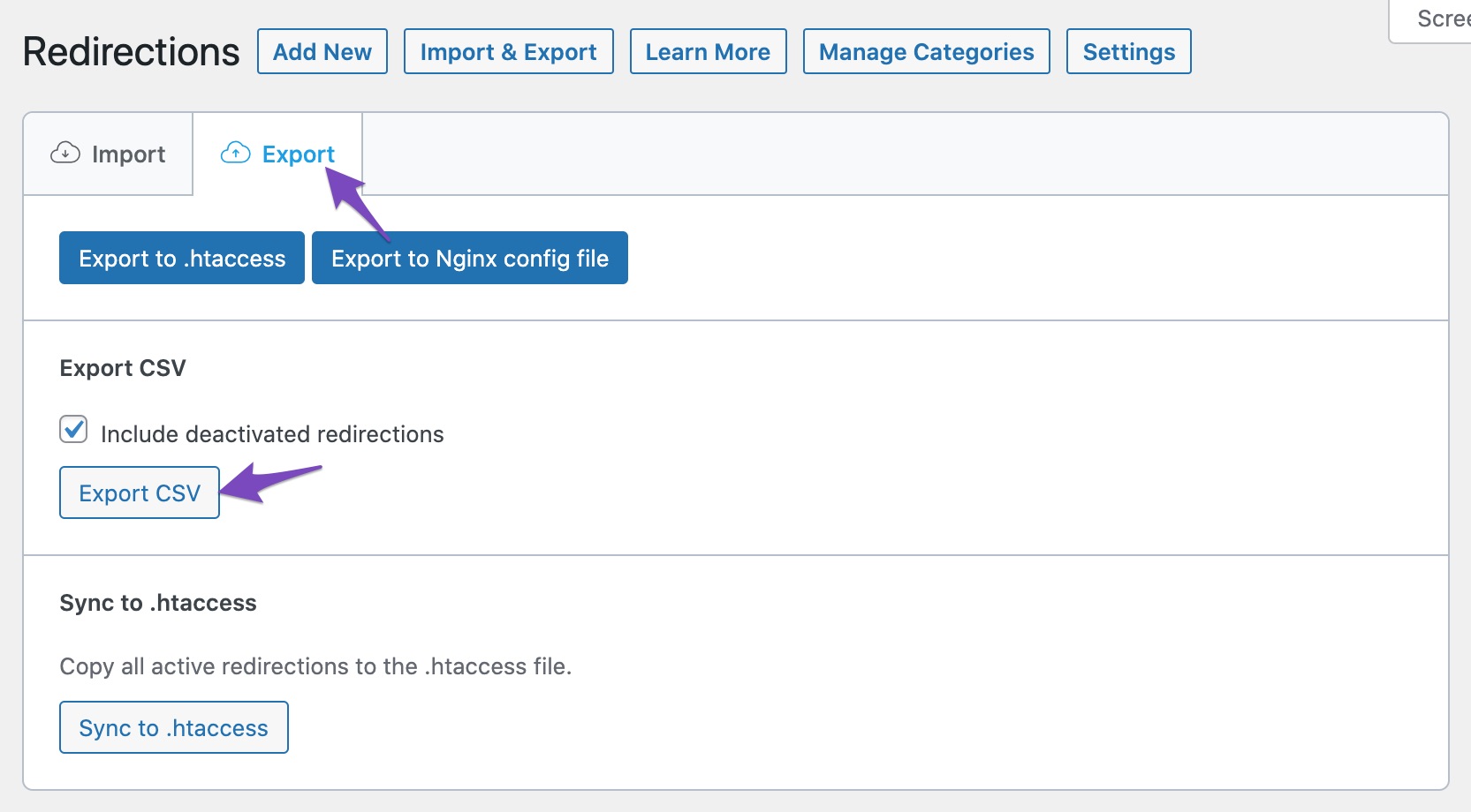 Export CSV to redirections