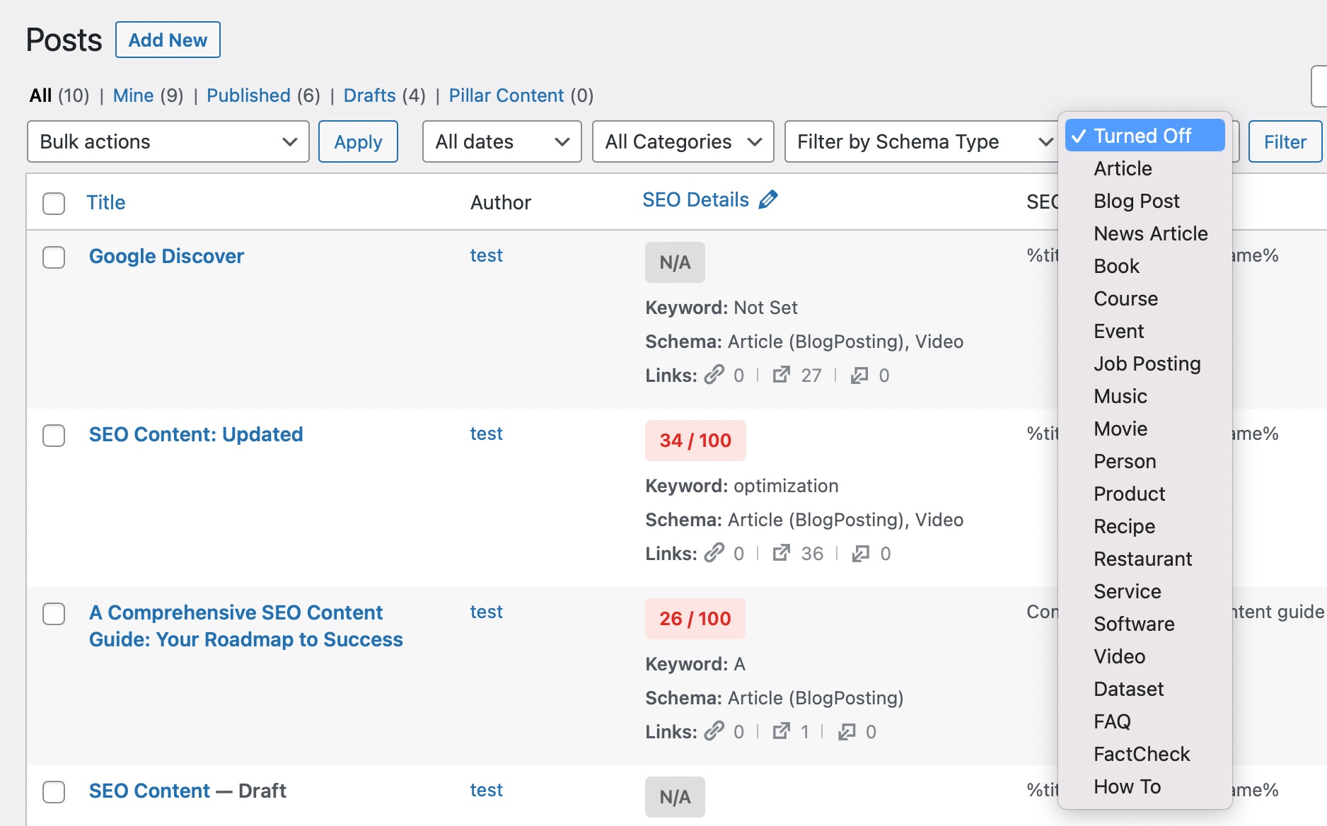 Filter posts by Schema type