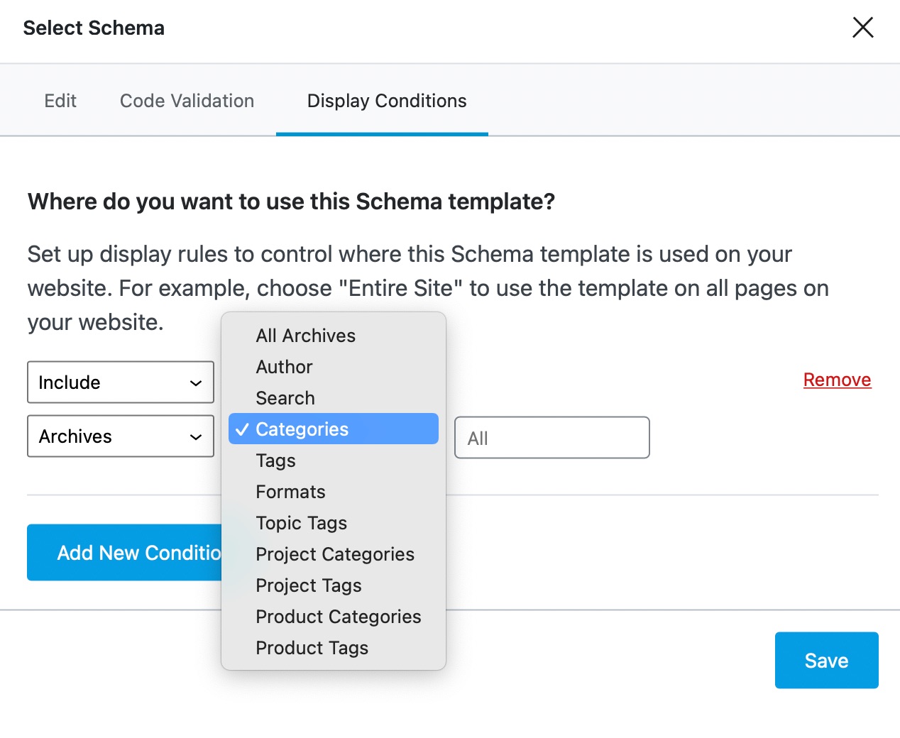 All Filtering Options For Display Conditions