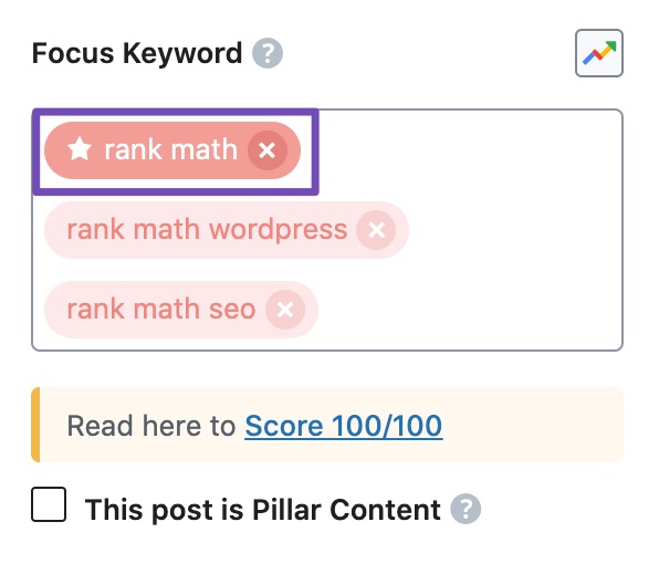 Identifying primary focus keyword in Rank Math