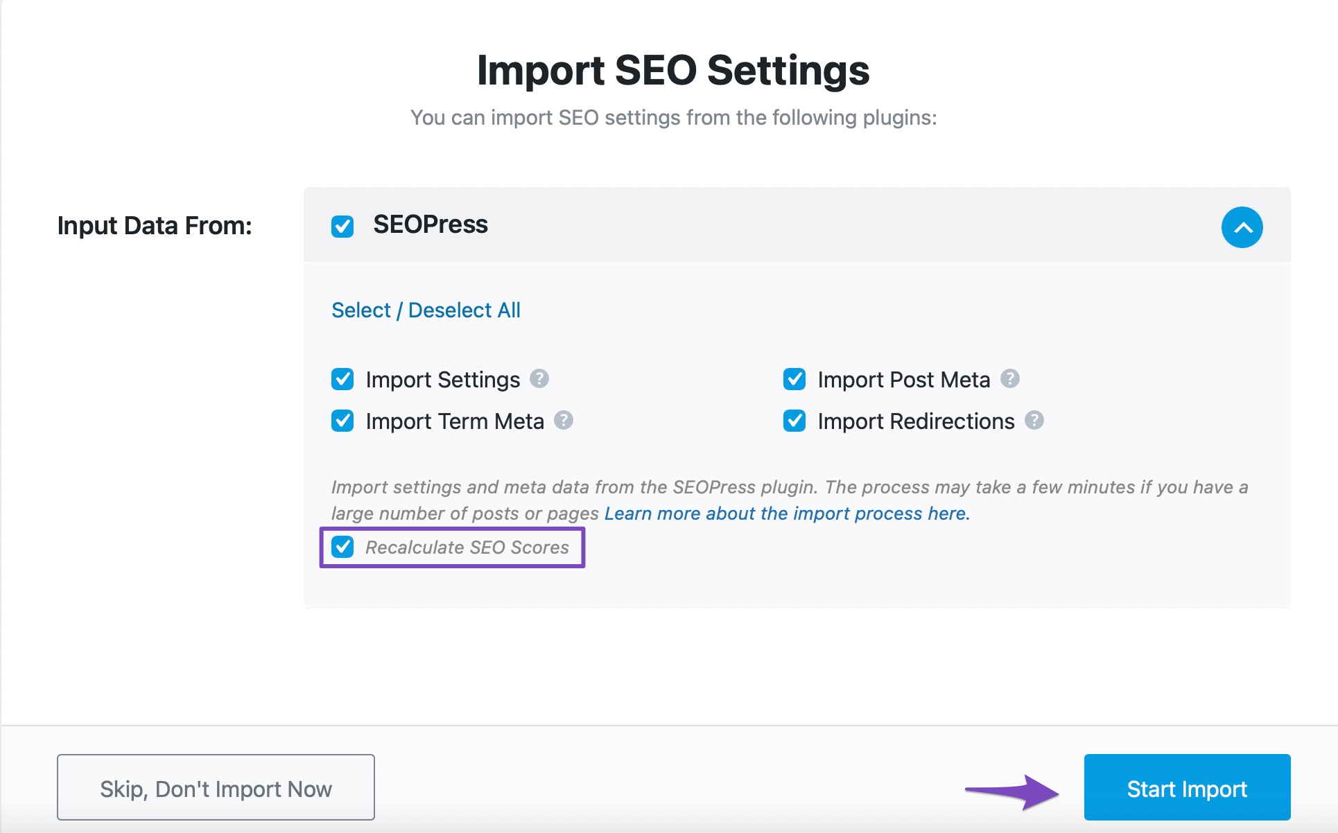 Input available from SEOPress to import