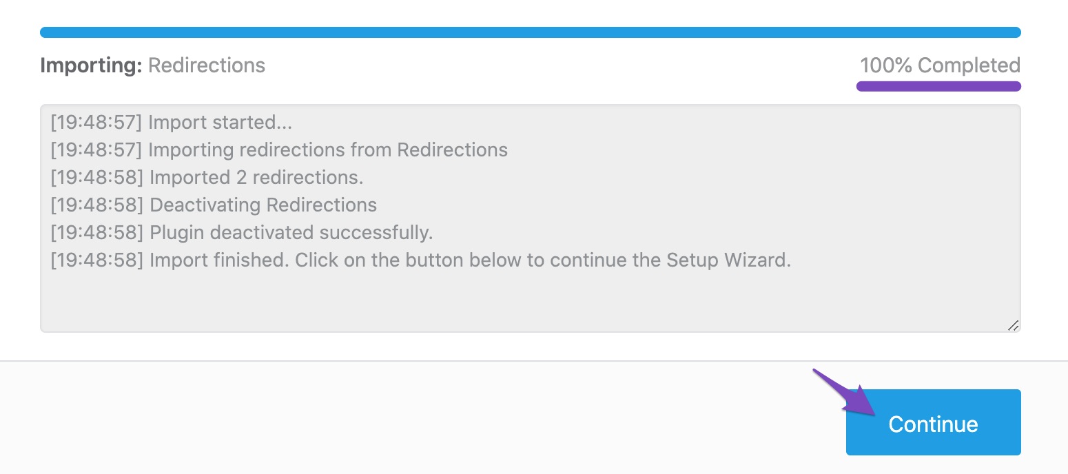 Importing redirections complete