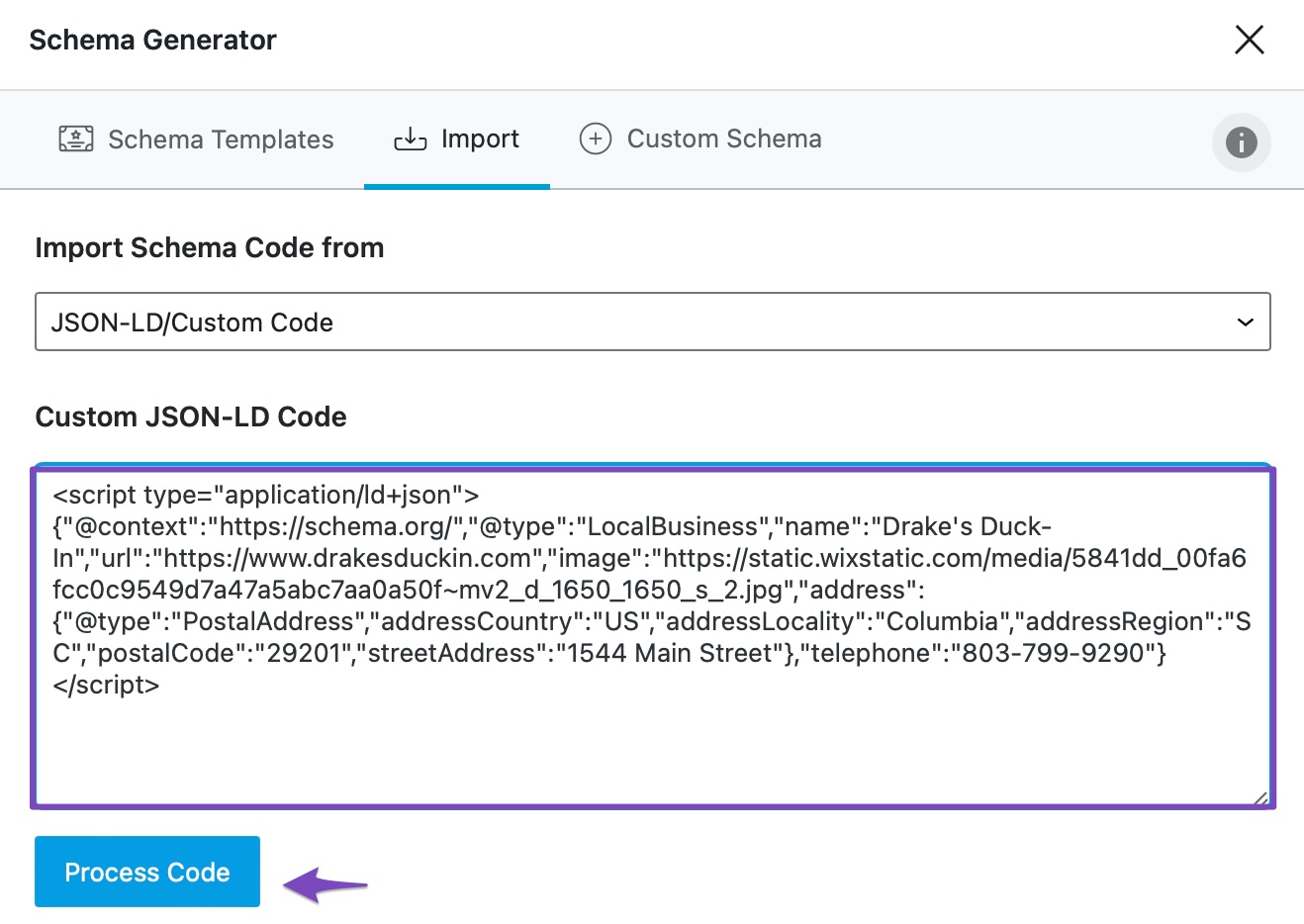 Enter JSON-LD/ Custom Code