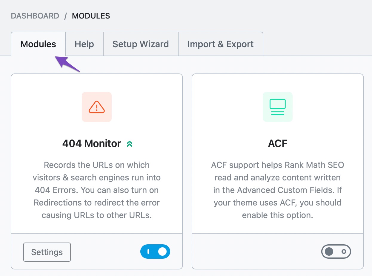 Navigate to the Modules Section