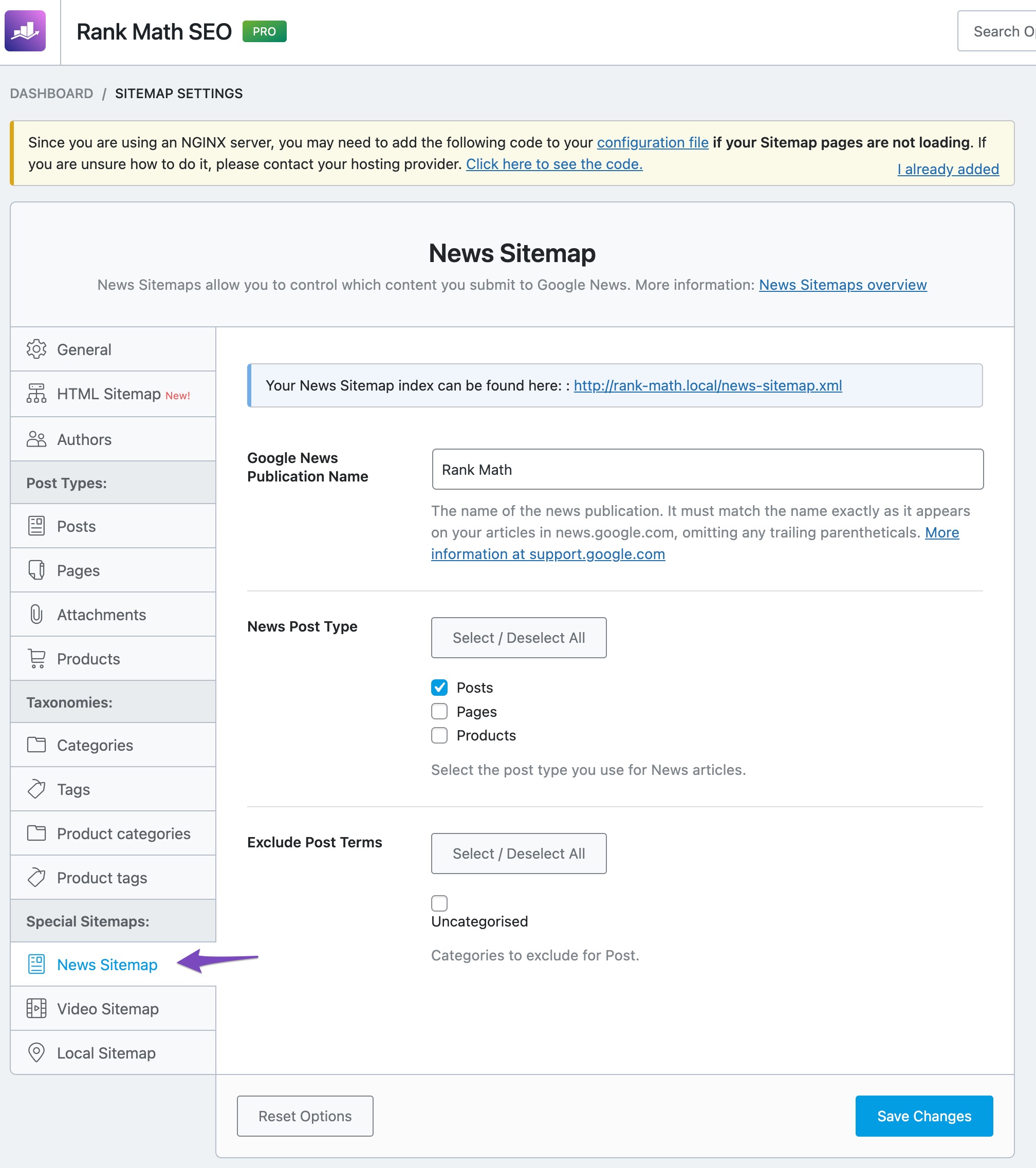 News Sitemap settings in Rank Math