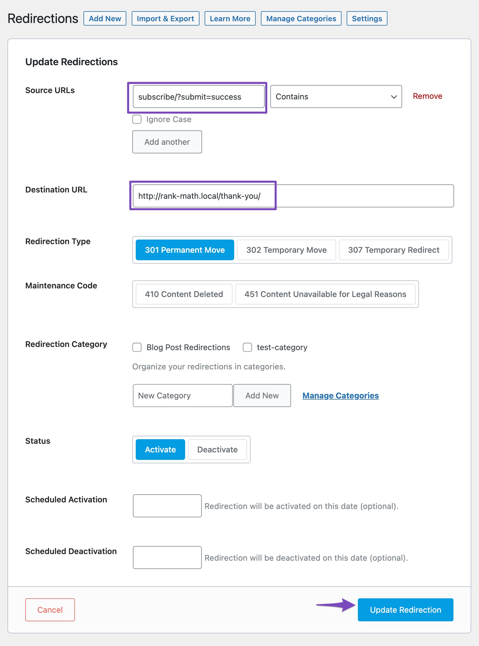 parameterized url