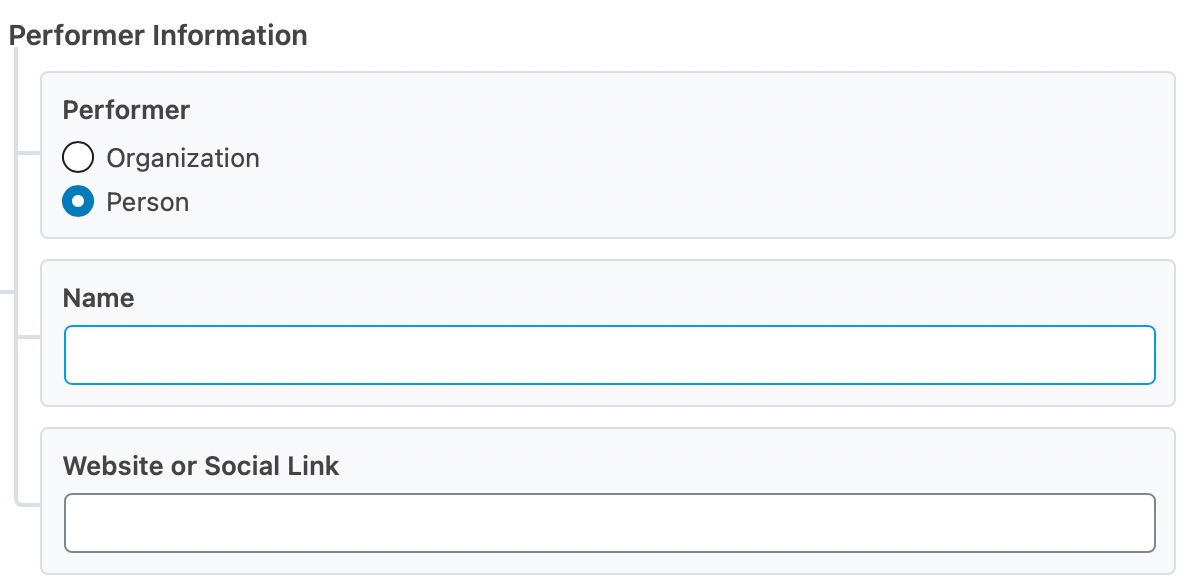 Enter Performer Information