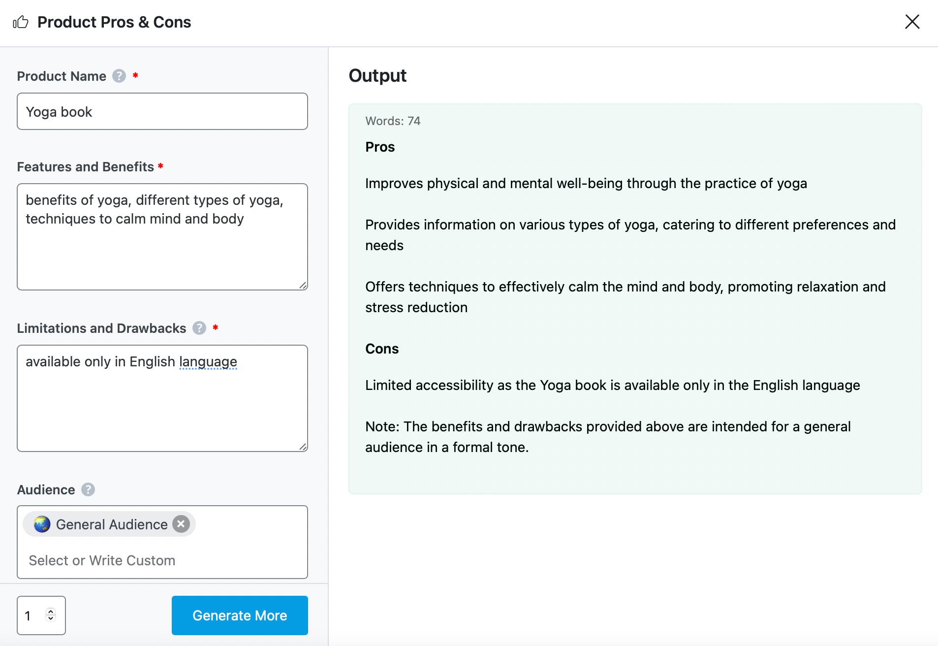 Product Pros & Cons example