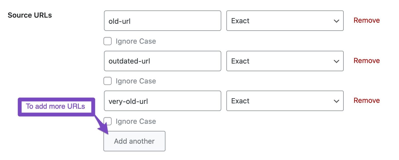 Rank Math source URLs for redirection