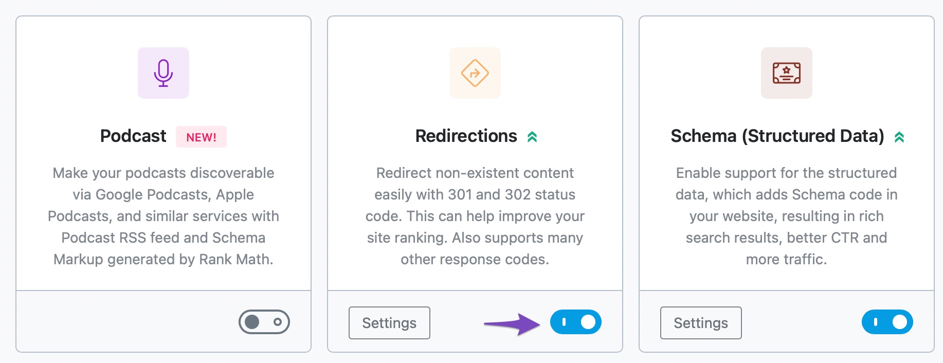 Enabling Redirections module in Rank Math