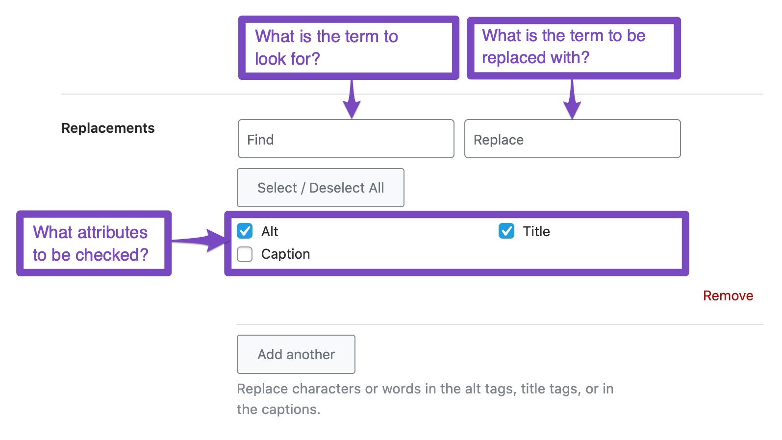 Replacements - Image SEO settings