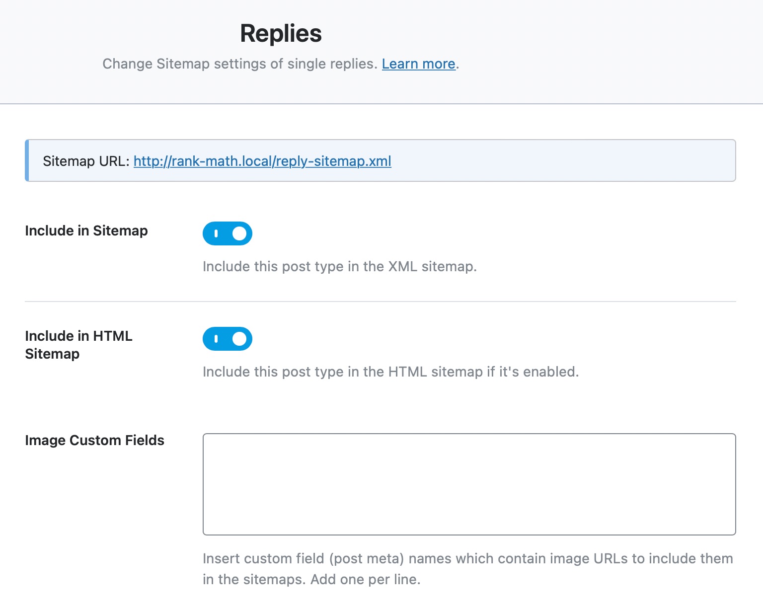 all options in the replies sitemap