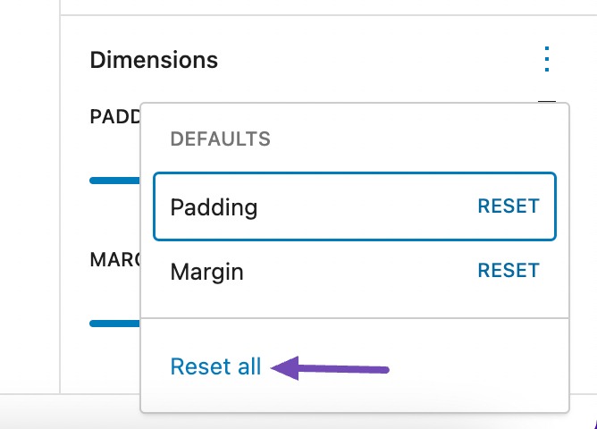 Reset all Dimensions setting