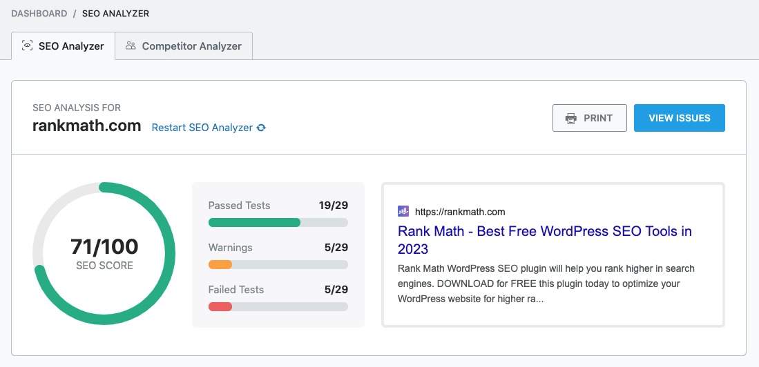 SEO Analyzer score