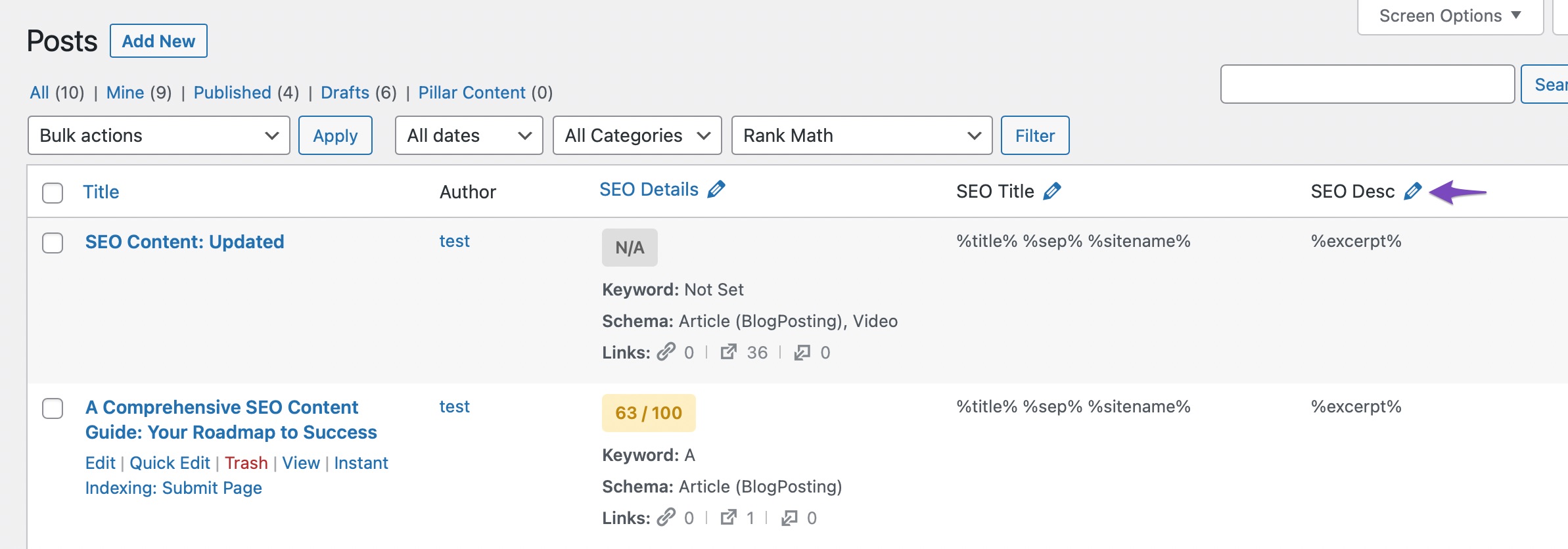 Edit SEO Description in WordPress Posts screen