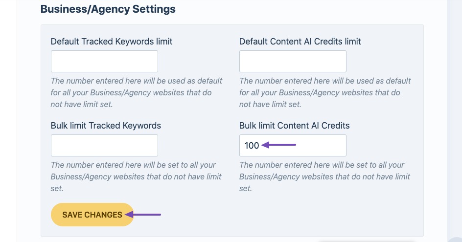 Set bulk limit Content AI credits