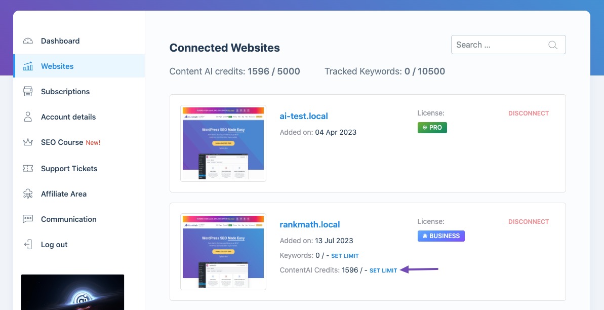 Set limit to Content AI credits