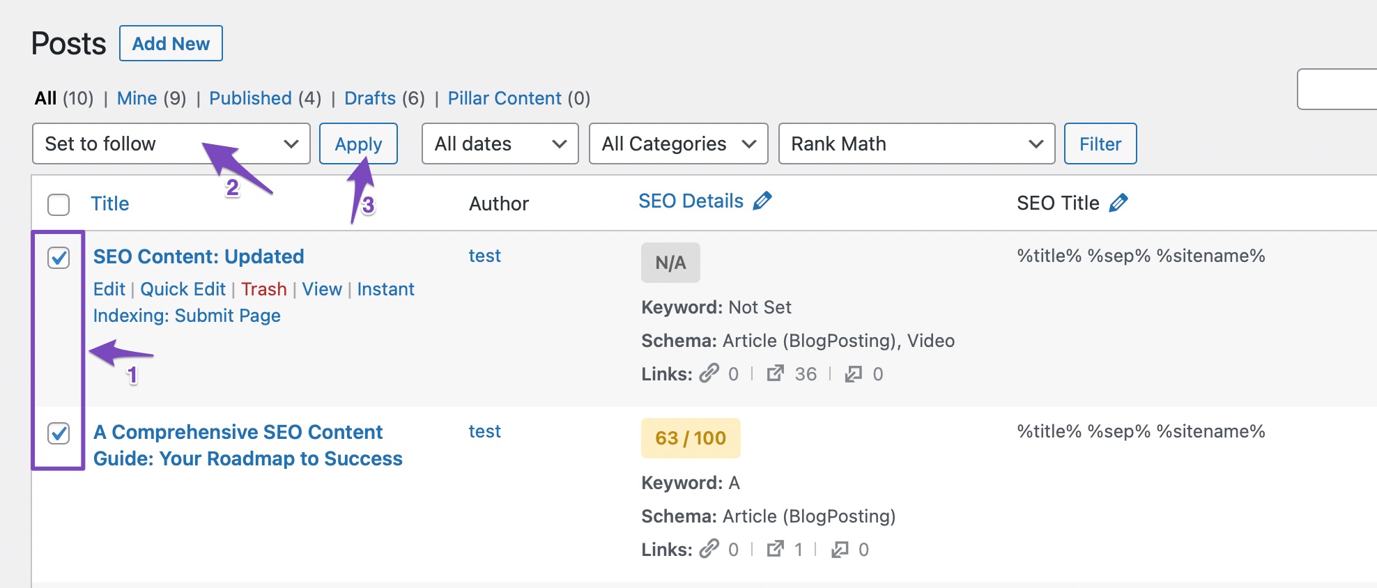 Set to follow using bulk actions