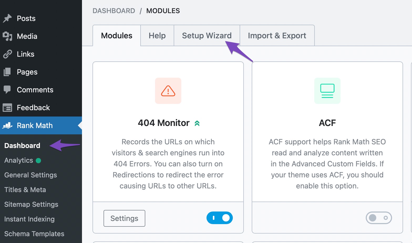 Access Rank Math Setup Wizard