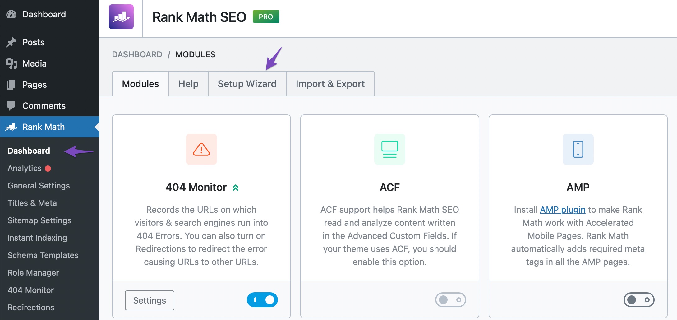 Open Rank Math Setup Wizard