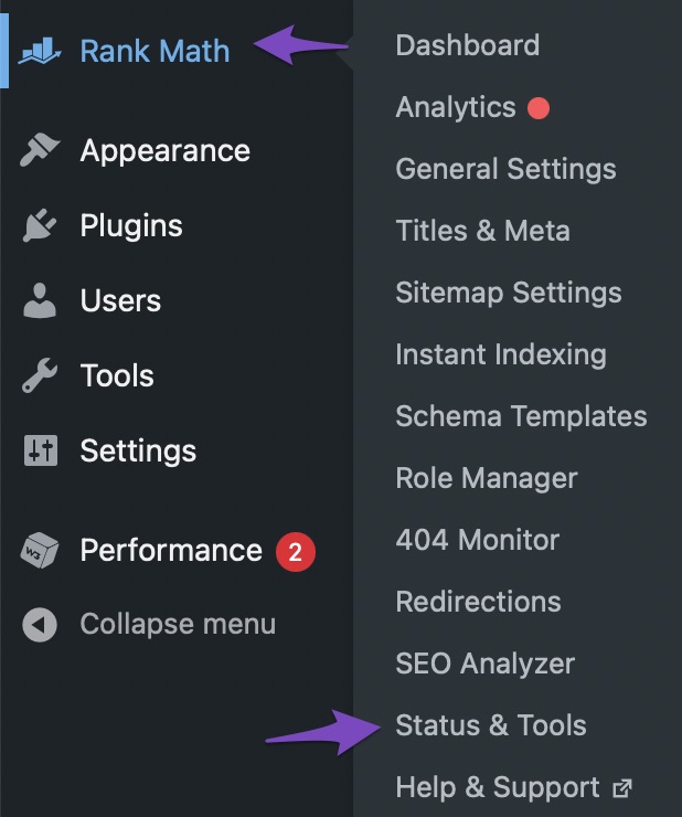 Click on Status & Tools