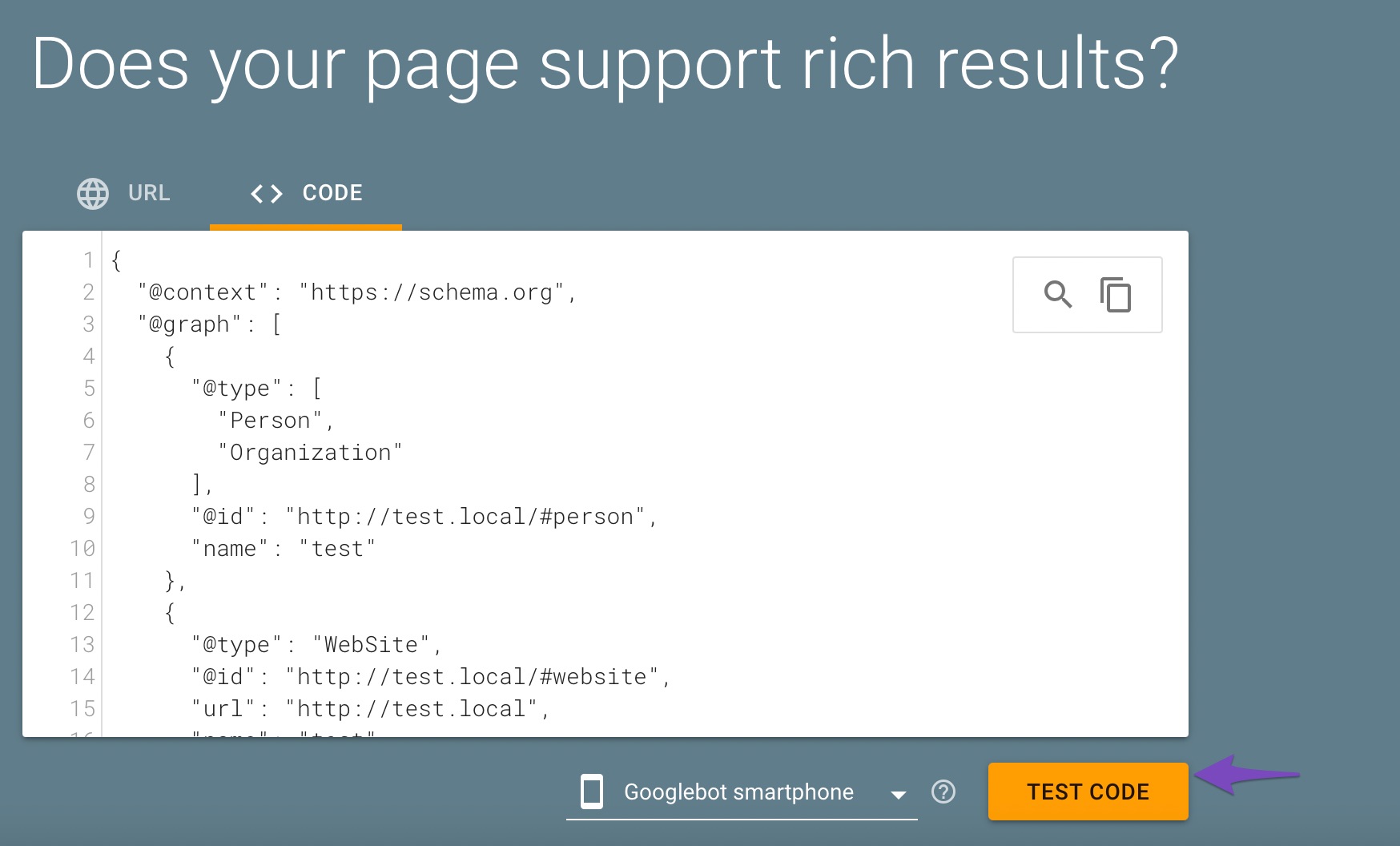 Test Code In Google Rich Results Testing Tool