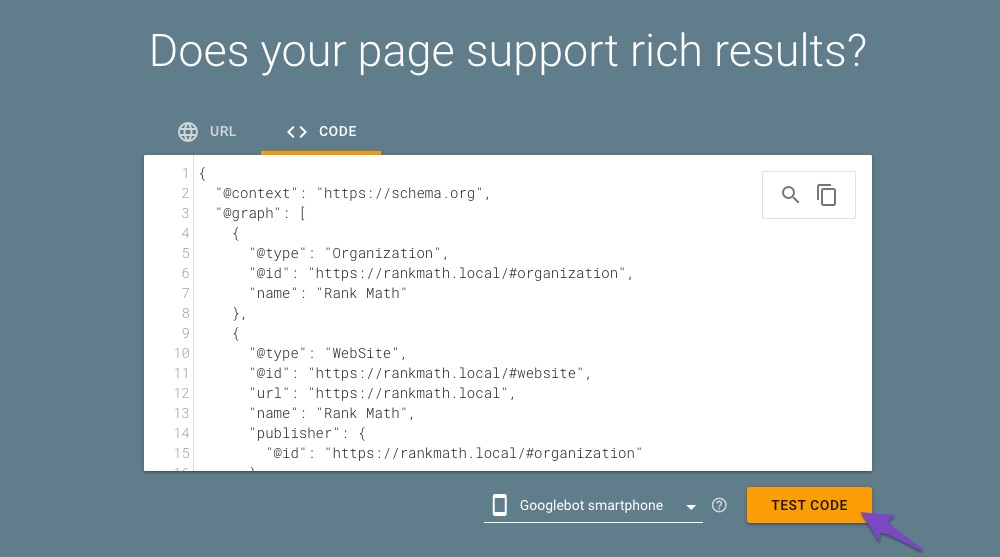 Testing code with Google Rich Results Testing tool