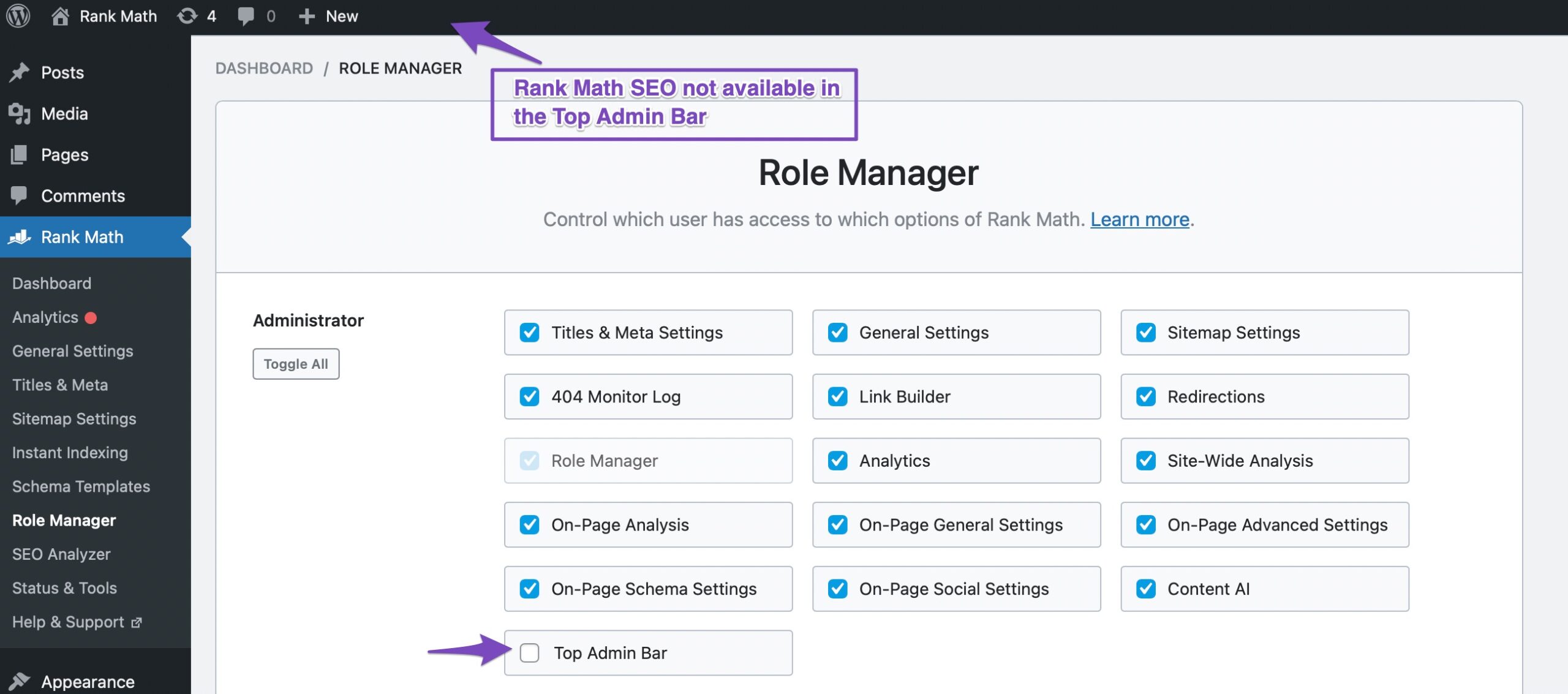 Top Admin Bar disabled