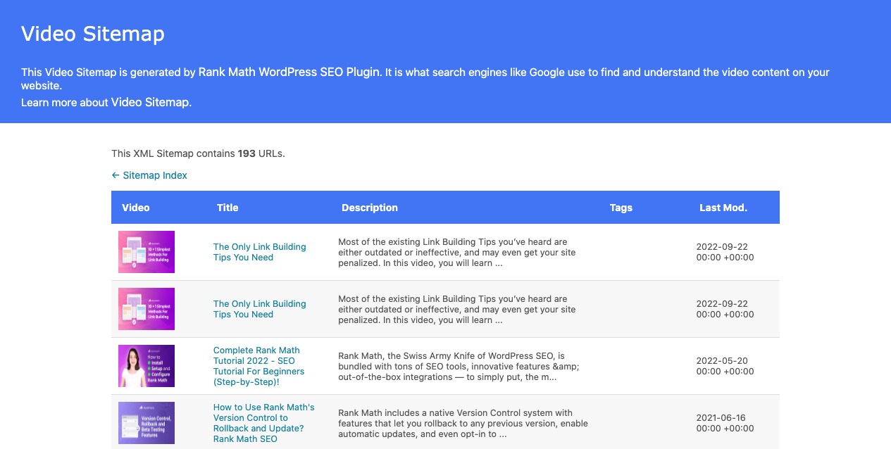 Video Sitemap