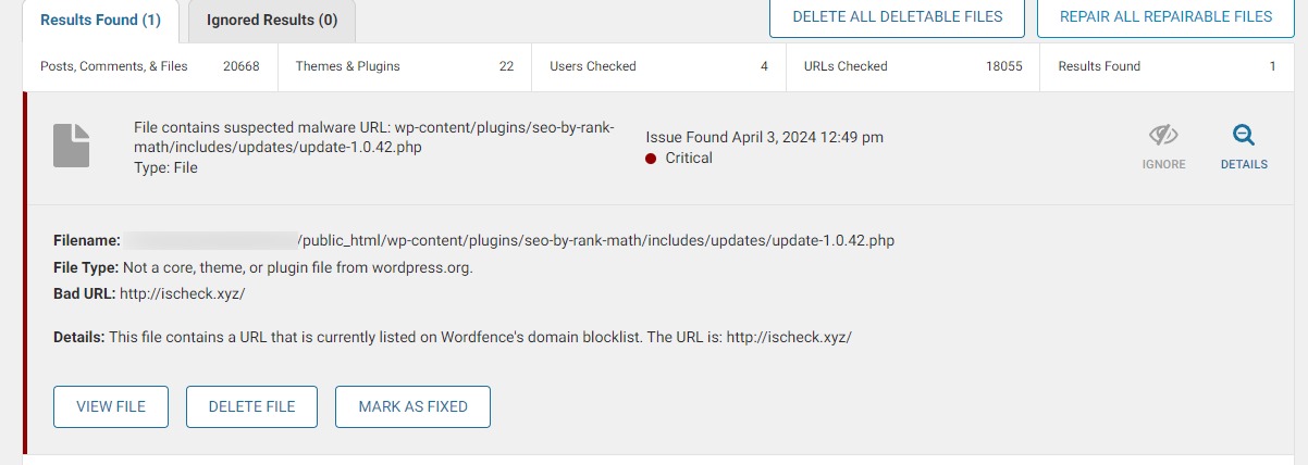 Wordfence issue with Rank Math