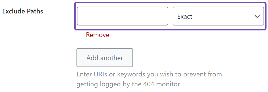 404 Monitor Exclude Paths setting