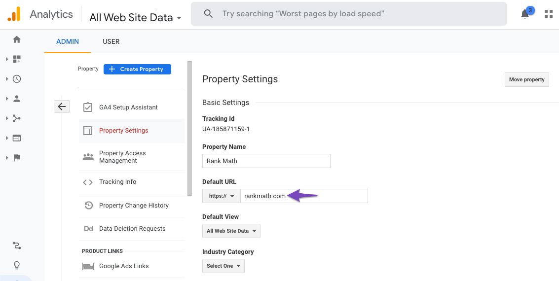 Check domain in Google Analytics