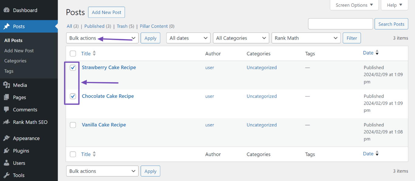 Click Bulk actions