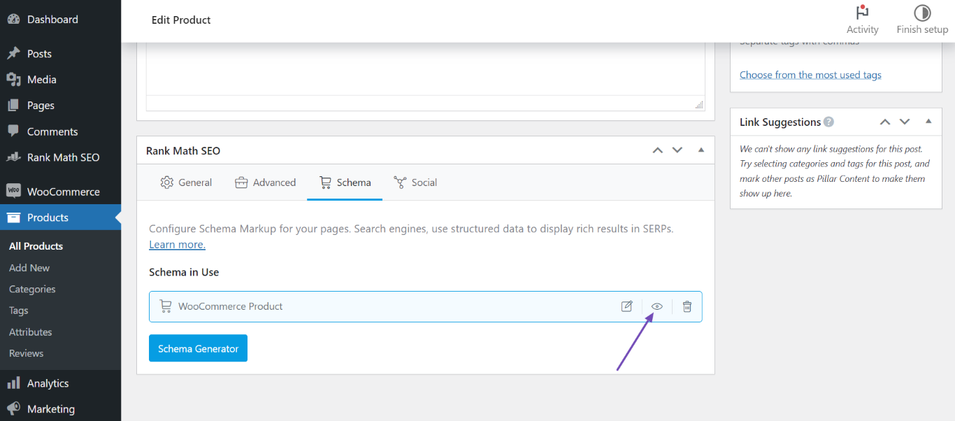 Click the View icon of the WooCommerce Product Schema