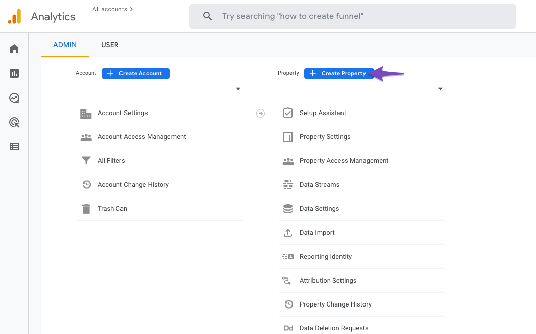 Create new property in Google Analytics