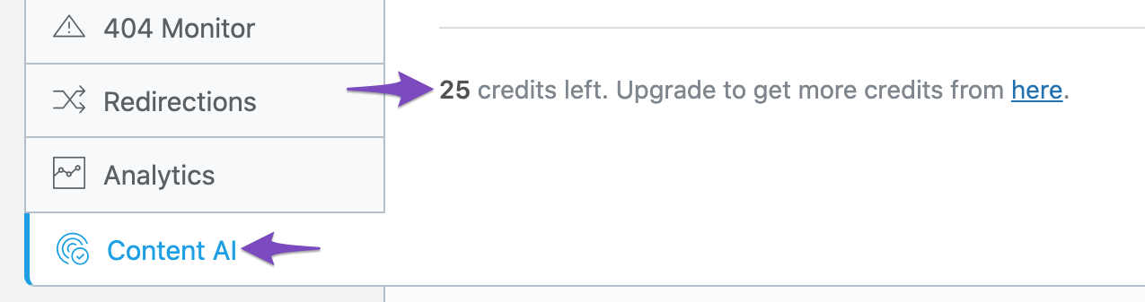 Credits limit set in Rank Math Content AI settings