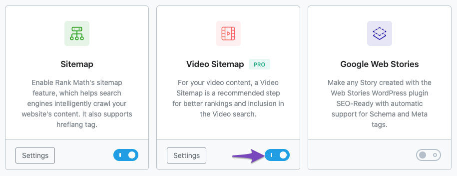 Enable Video Sitemap module in Rank Math